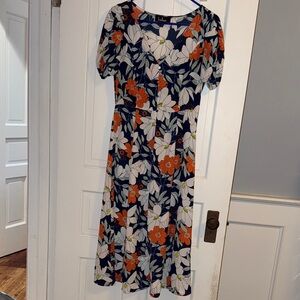 Lulu’s Navy Dress with Orange and White Floral Pattern
